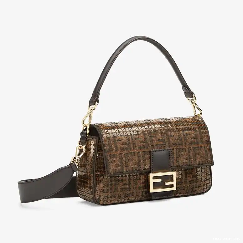Affordable Fendi Bag Brown Medium FF Sequins Baguette Fabric with In Motif 0524